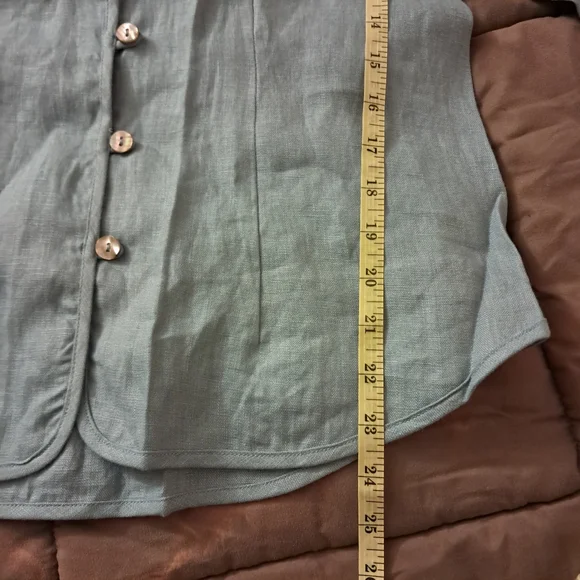 Lintico Top Women's Large L Blue Chambray Linen Fitted Office Career Coastal - Picture 13 of 13